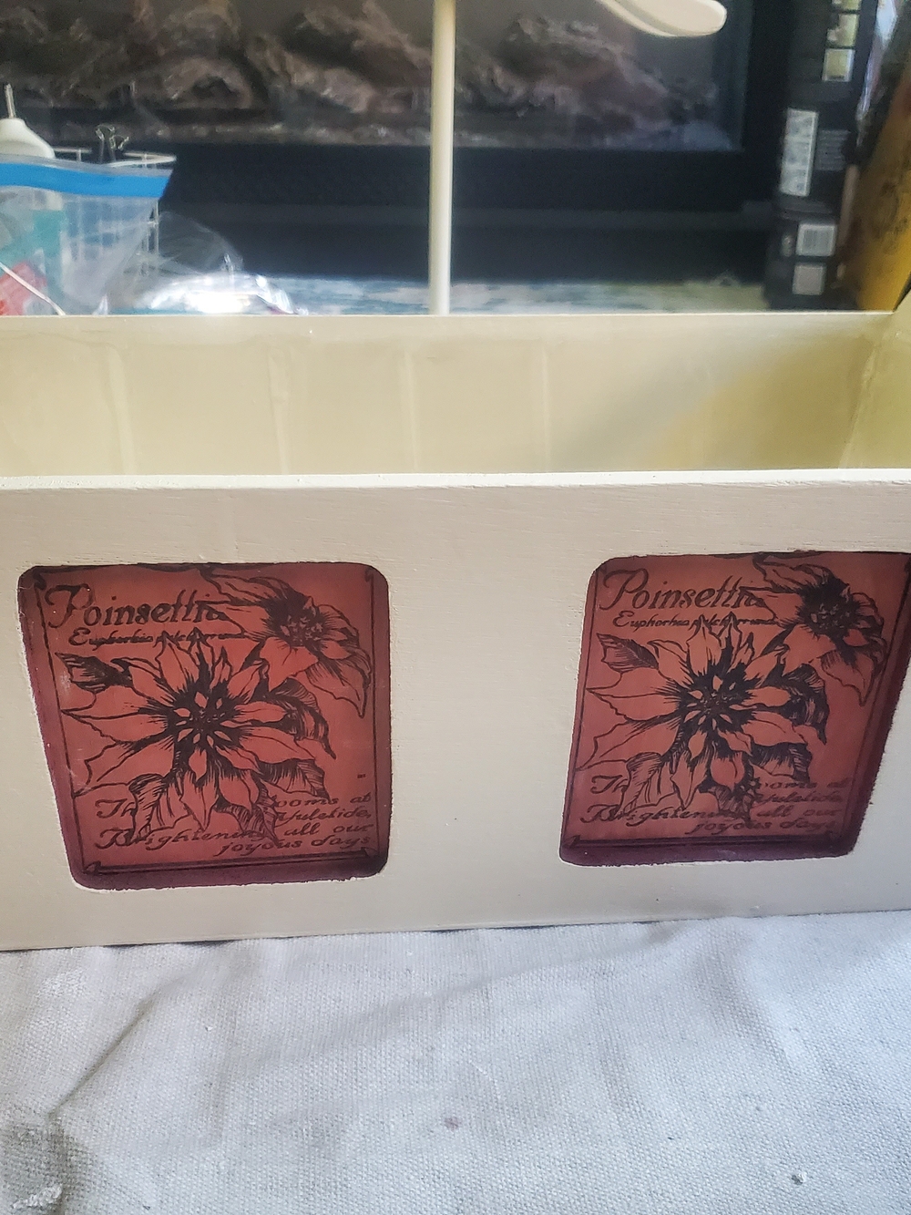 8 Other Reasons White Wooden Holiday Poinsettia Decorative Box with Red Insets